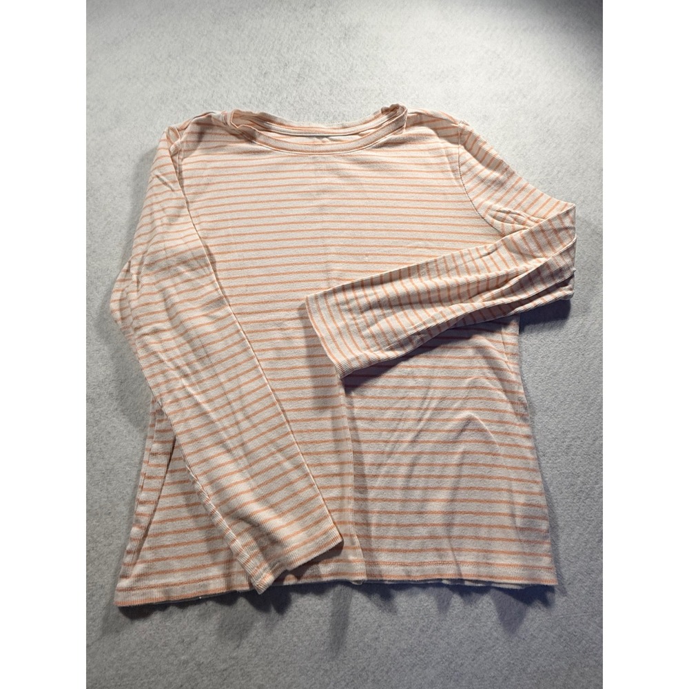 Time and Tru Womens XL Peach White Striped Ribbed Long Sleeve Crew Neck Top